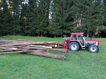 Unser Lindner 1650 bei der Holzarbeit