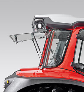 Rear window with double hinge